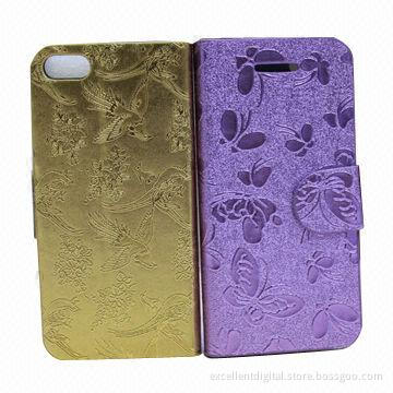 Factory PC PU Leather Phone Cases/Covers for iPhone 5, Pearly-lustre Pattern, OEM Orders Welcomed